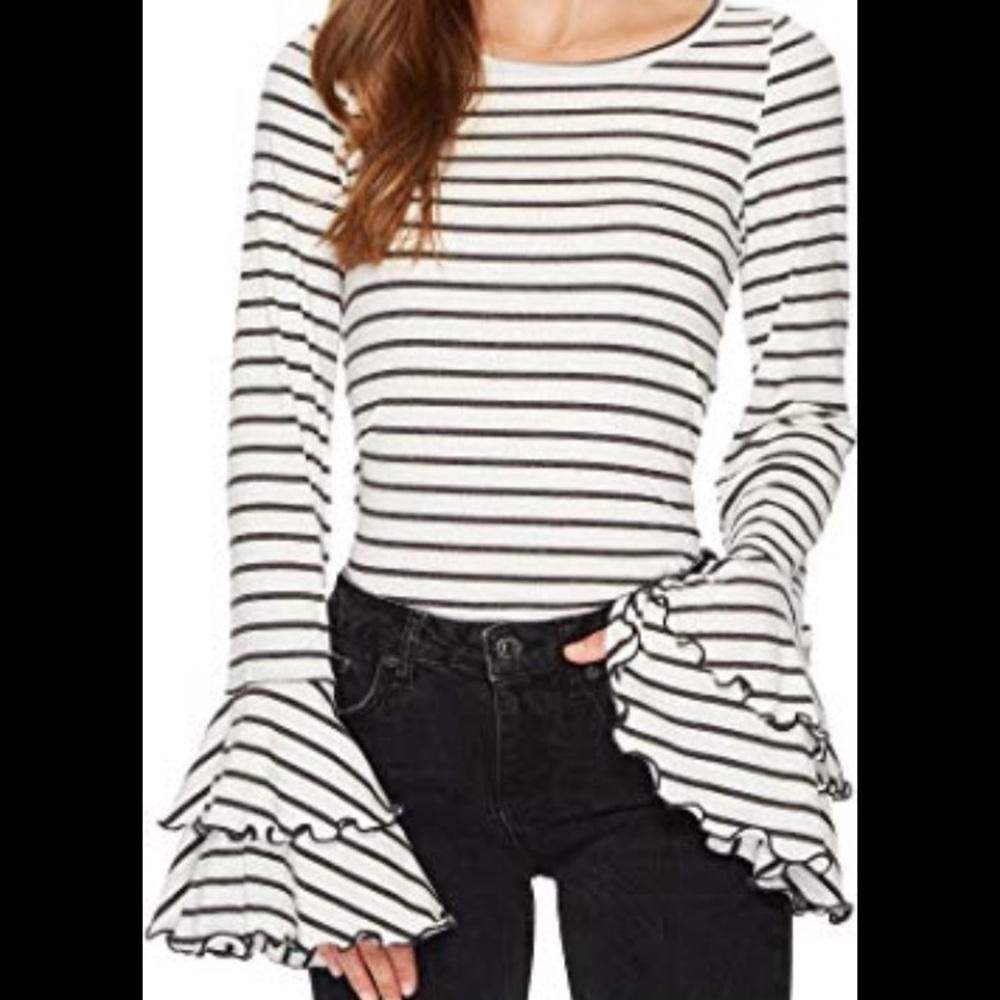 Free People Good Finds Stripe Bell Sleeve Top - Picture 2 of 6